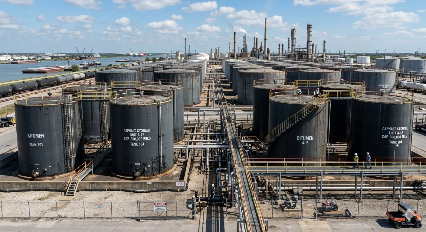Refinery tank farm and asphalt production infrastructure.